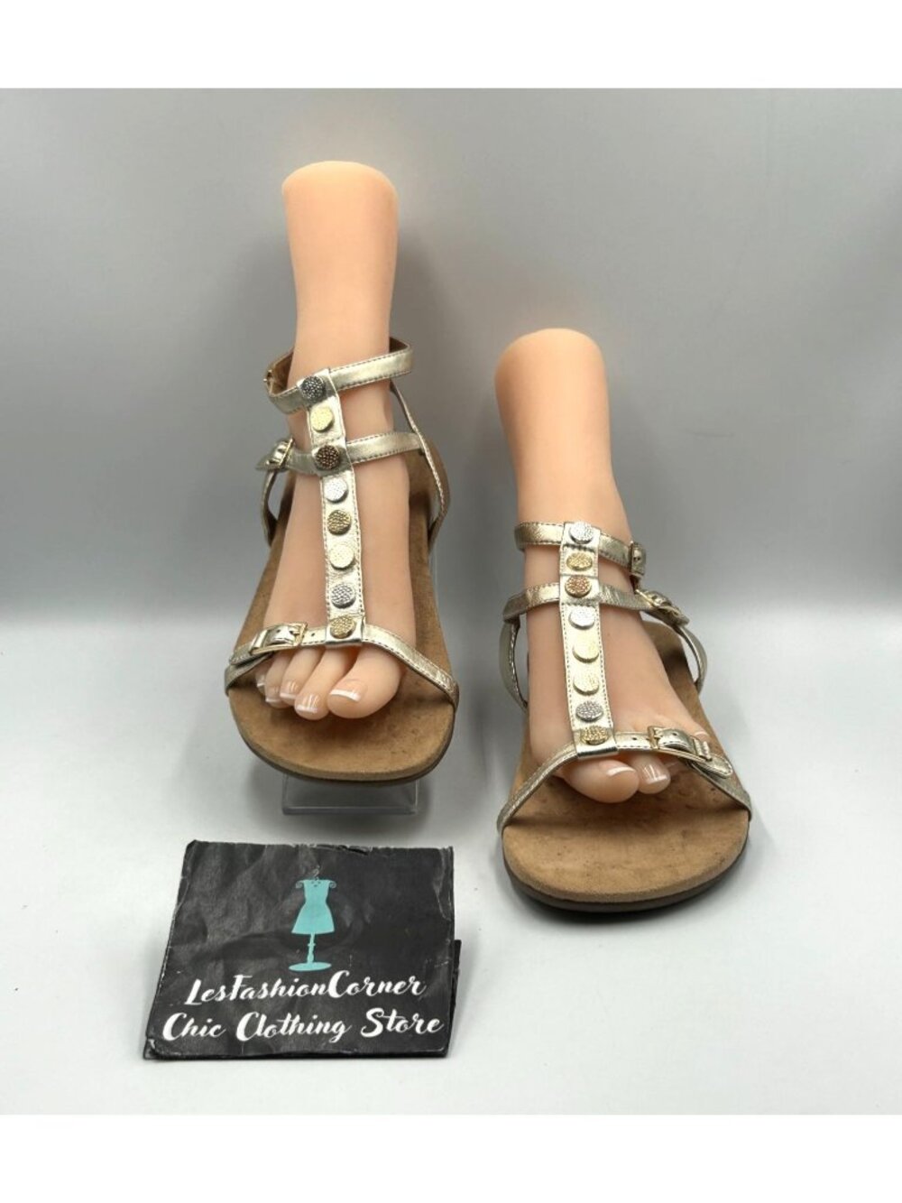 Vionic Women's Gold Metallic Leather Hailey T-Strap Sandals Size 10 3524